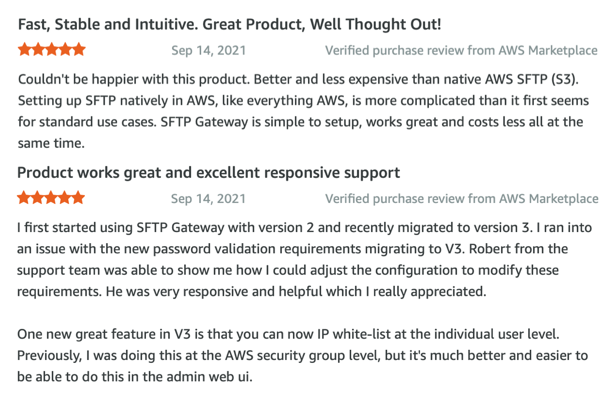 AWS reviews for SFTP Gateway v3.0