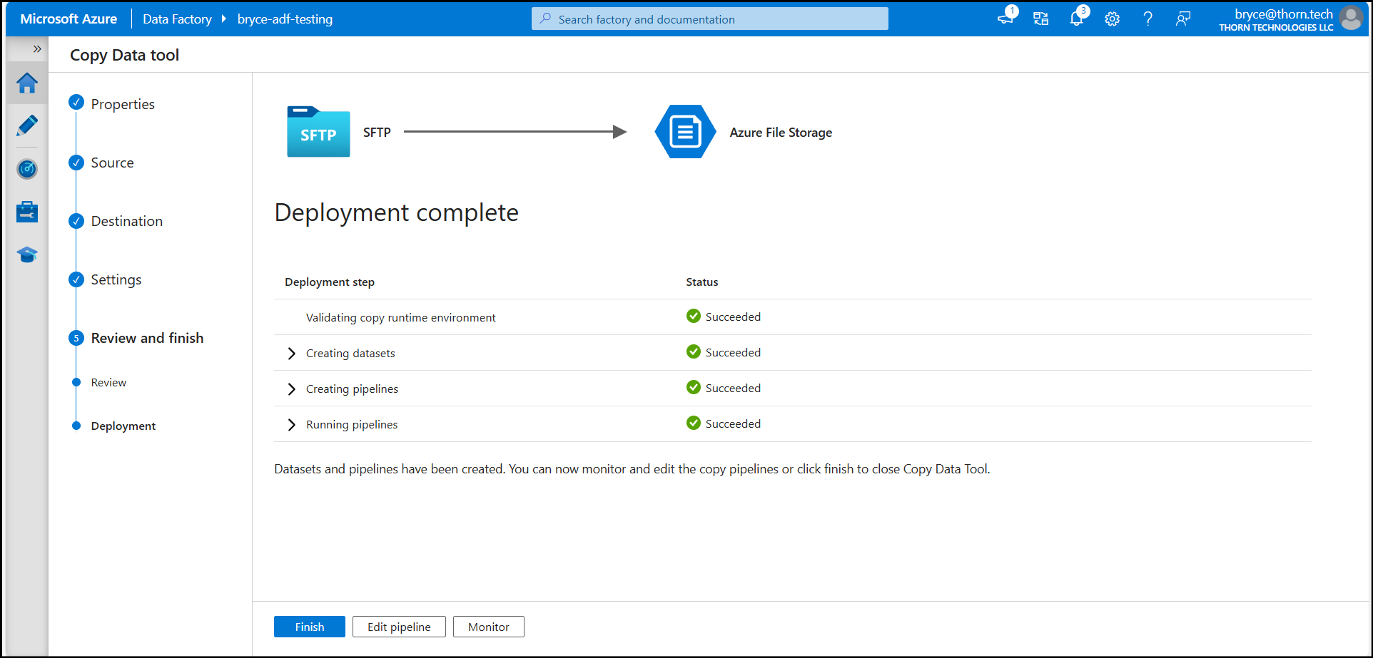 Azure Data Factory Deployment Complete
