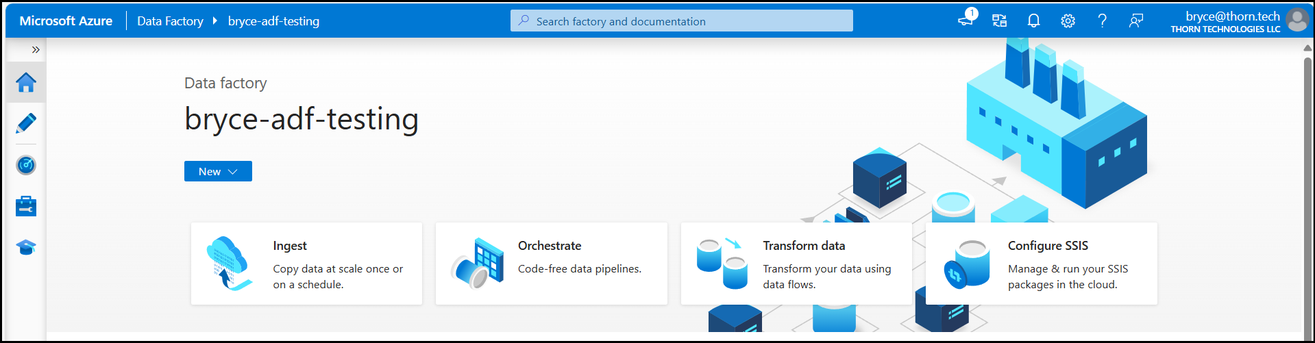 Azure Data Factory Home Screen