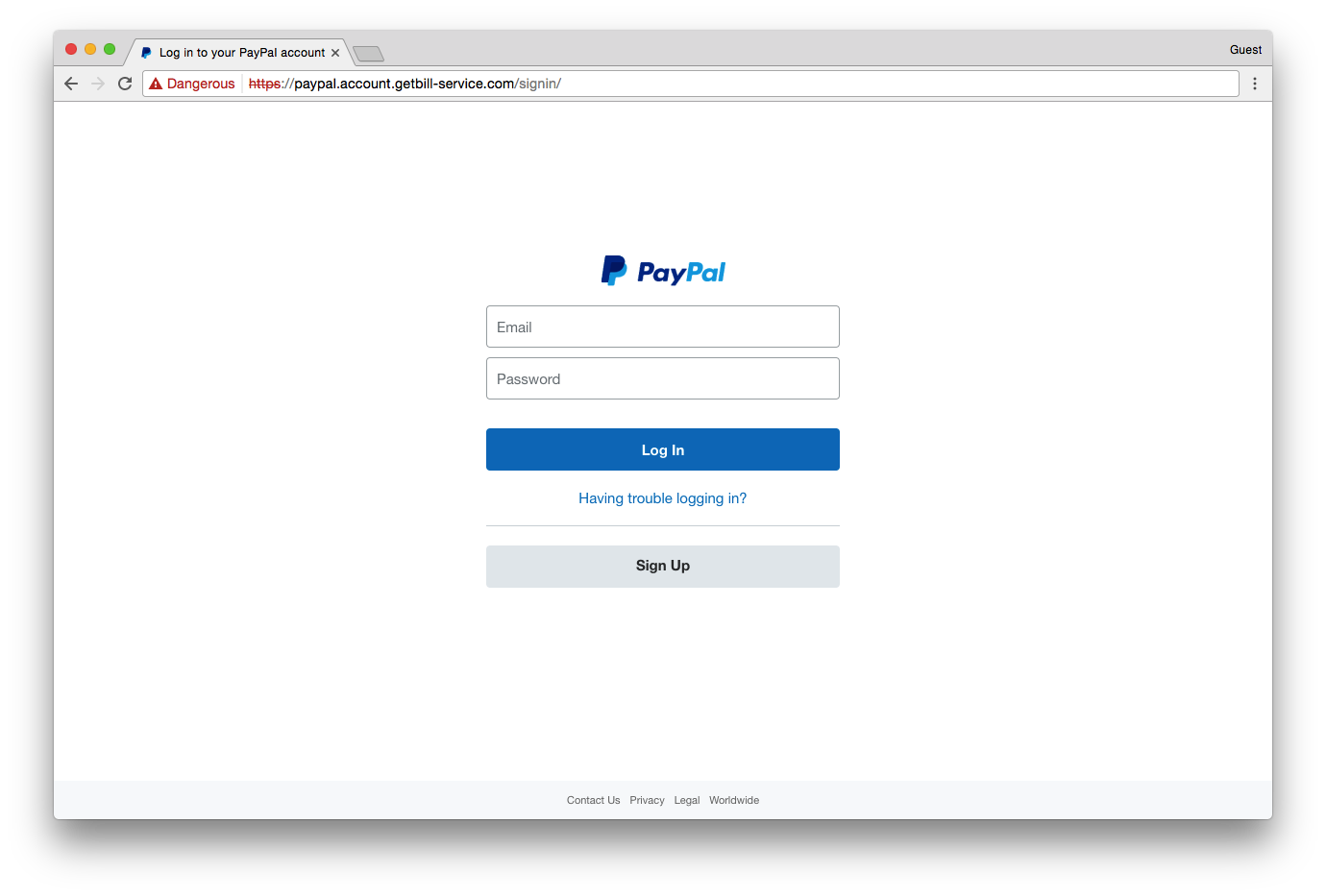 Fake PayPal site