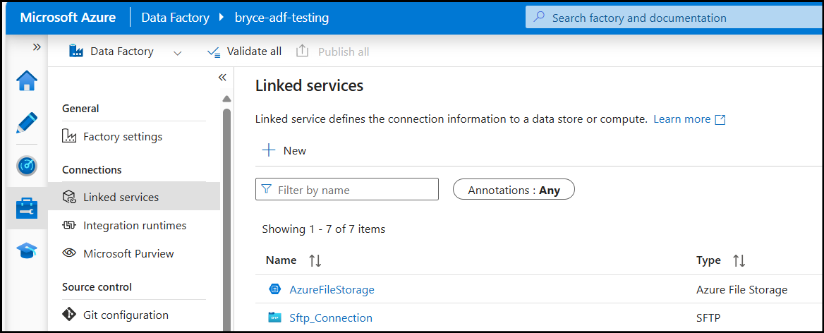 Azure Data Factory Linked Services Management