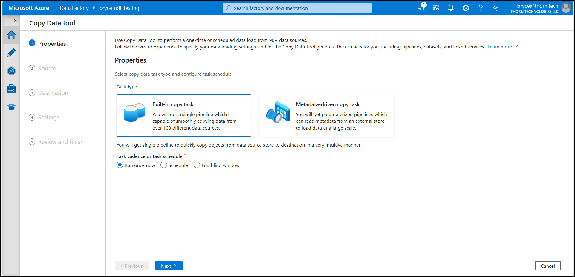 Azure Data Factory Copy Data Properties