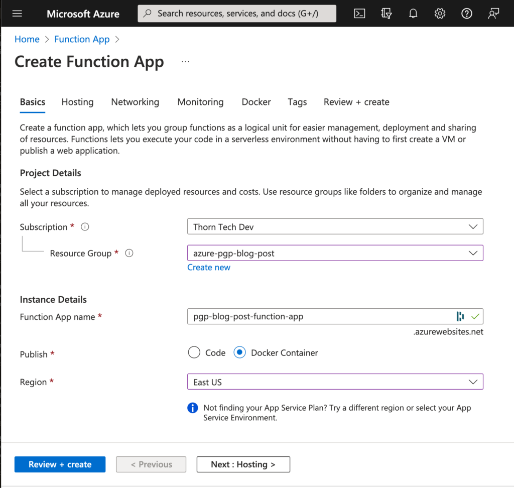Create Function App