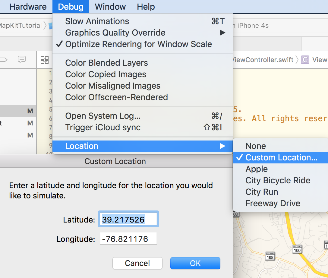 customLocationSimulator